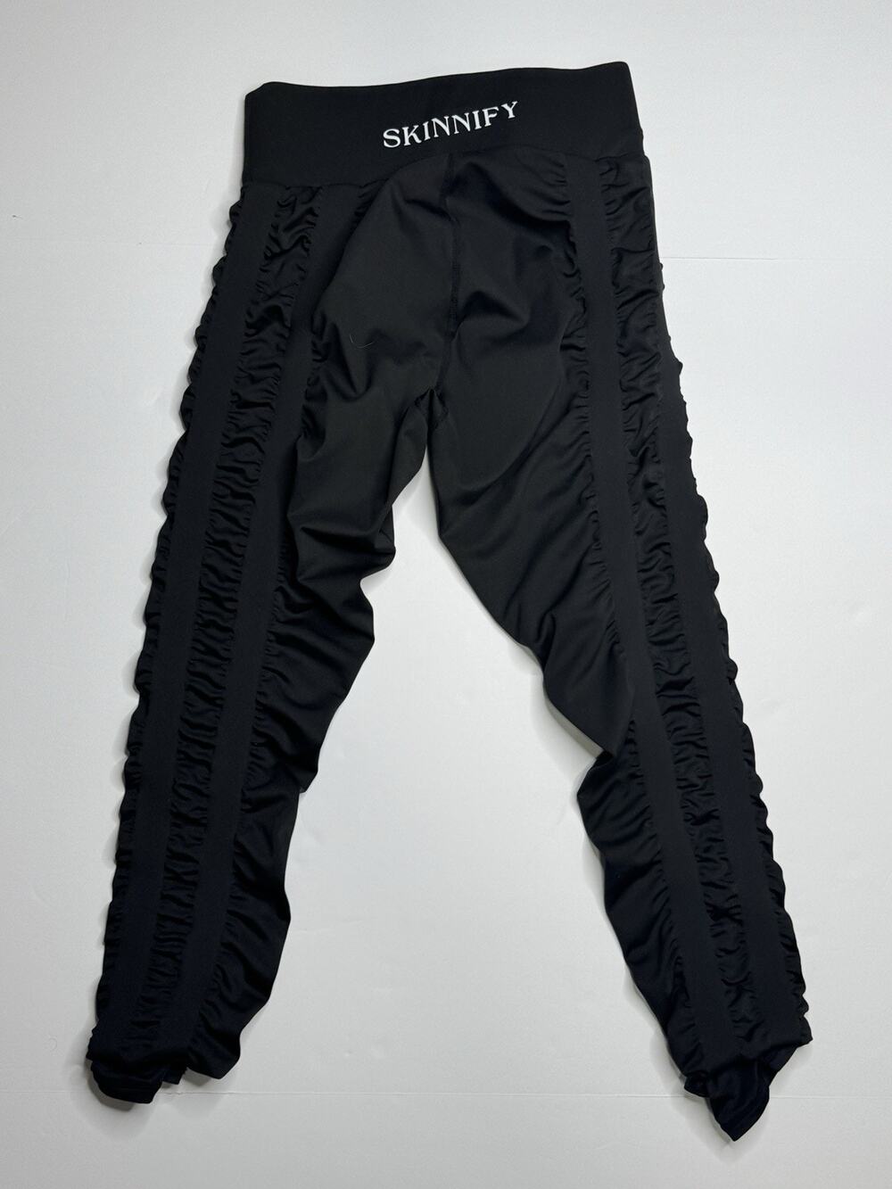 Skinnify Women’s M Black Ruched High Waist Compression Workout Leggings Pants